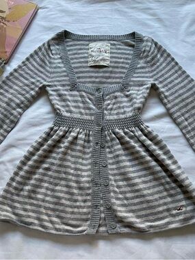 Hollister Gray and Light Gray Striped Knit Button-Front Dress